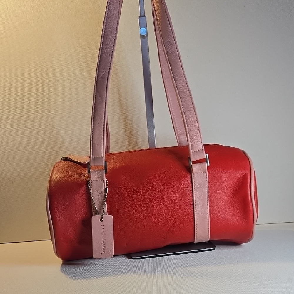 Jana Feifer Two Toned Pink Leather Mini Duffle /barrel Bag Purse